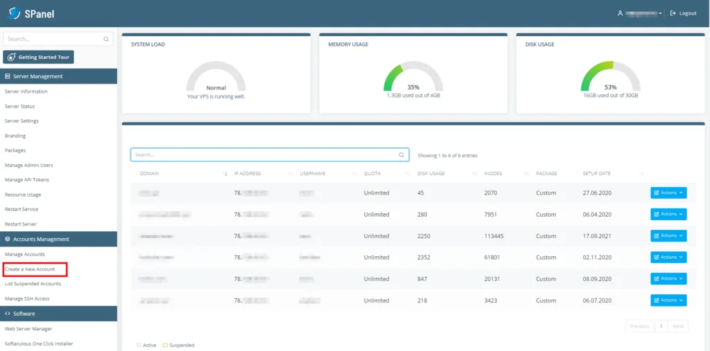 ScalaHosting SPanel account creation