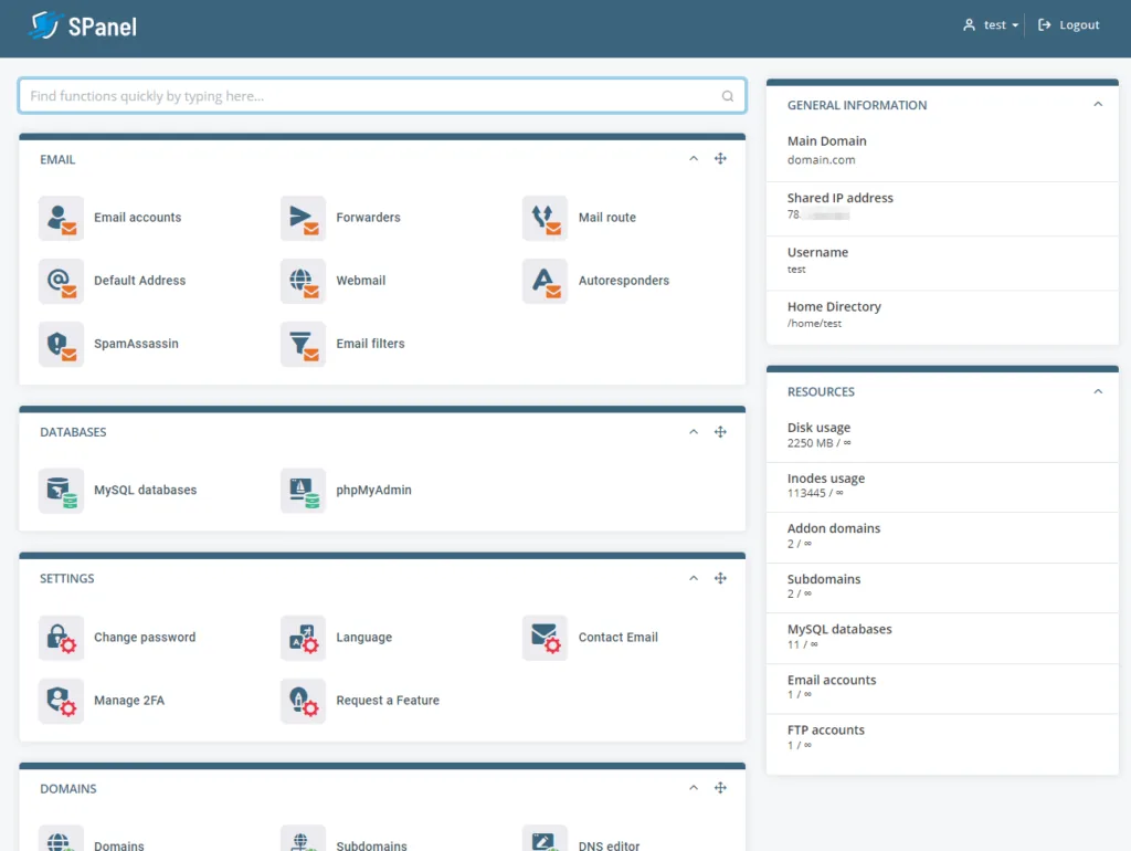 ScalaHosting SPanel user interface