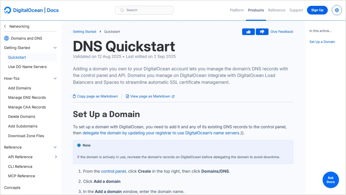 DigitalOcean DNS quickstart