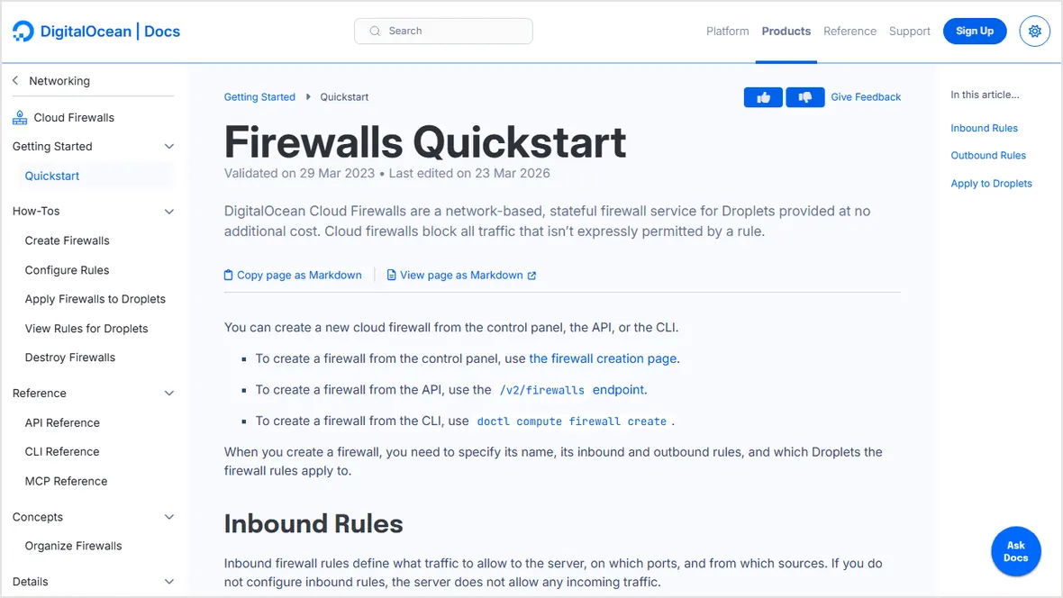 DigitalOcean cloud firewall quickstart