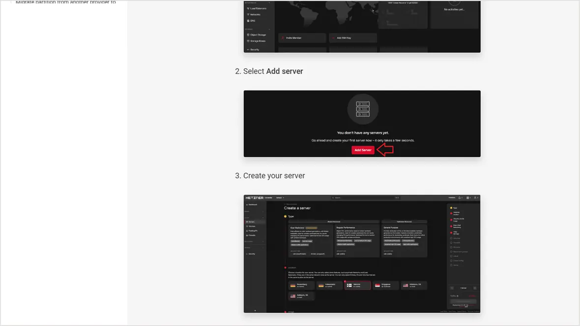 Hetzner server creation options