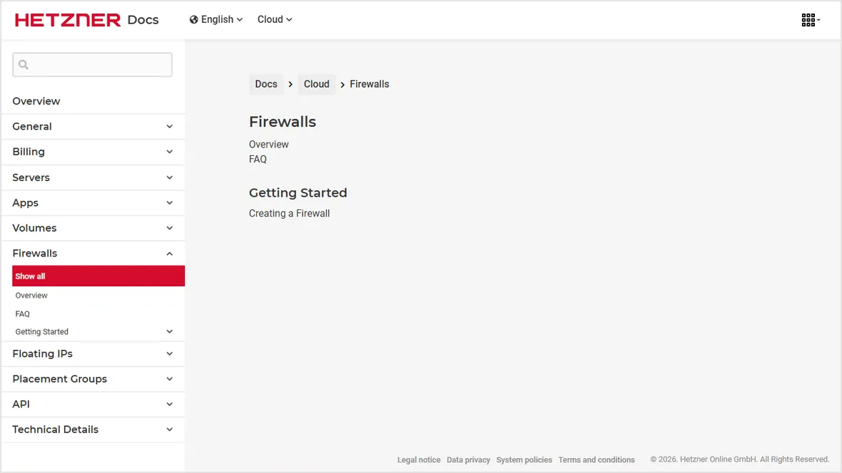 Hetzner Cloud firewalls documentation