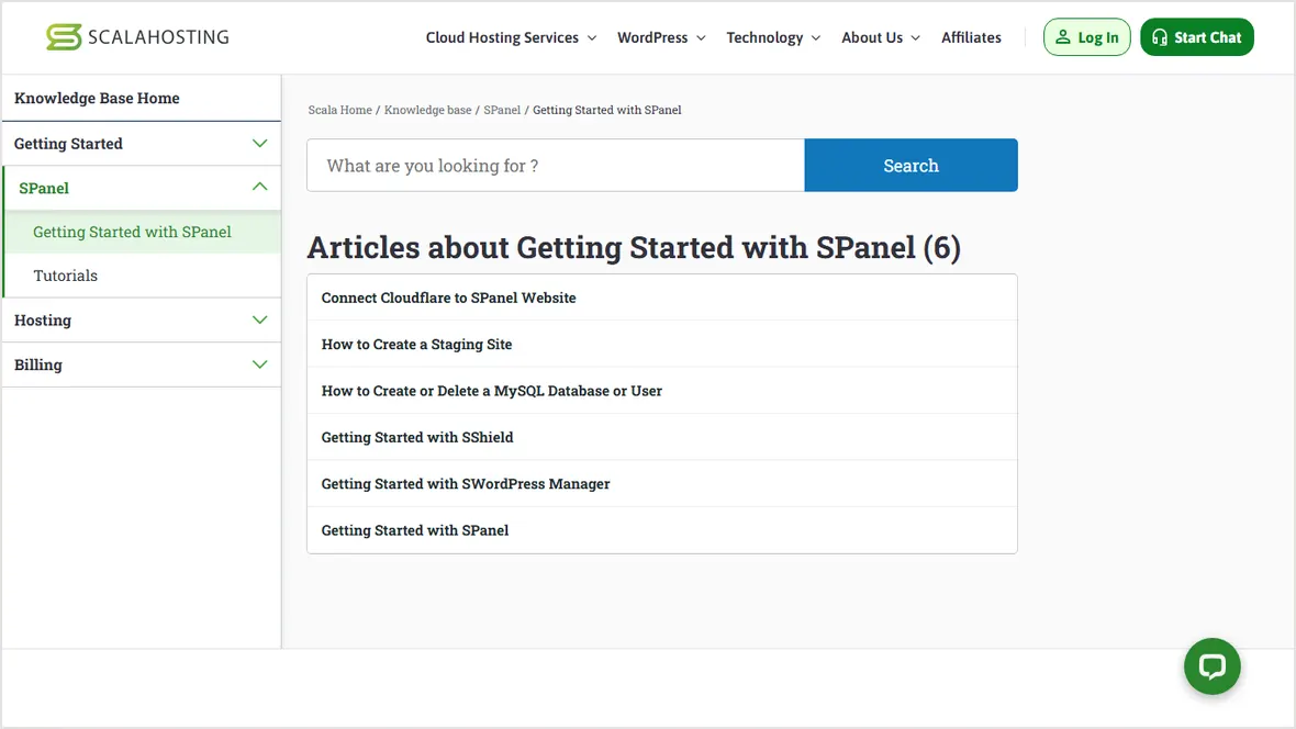 ScalaHosting SPanel getting started documentation