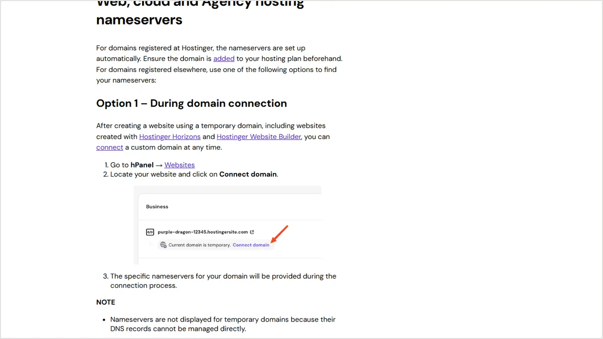 Hostinger nameserver values section